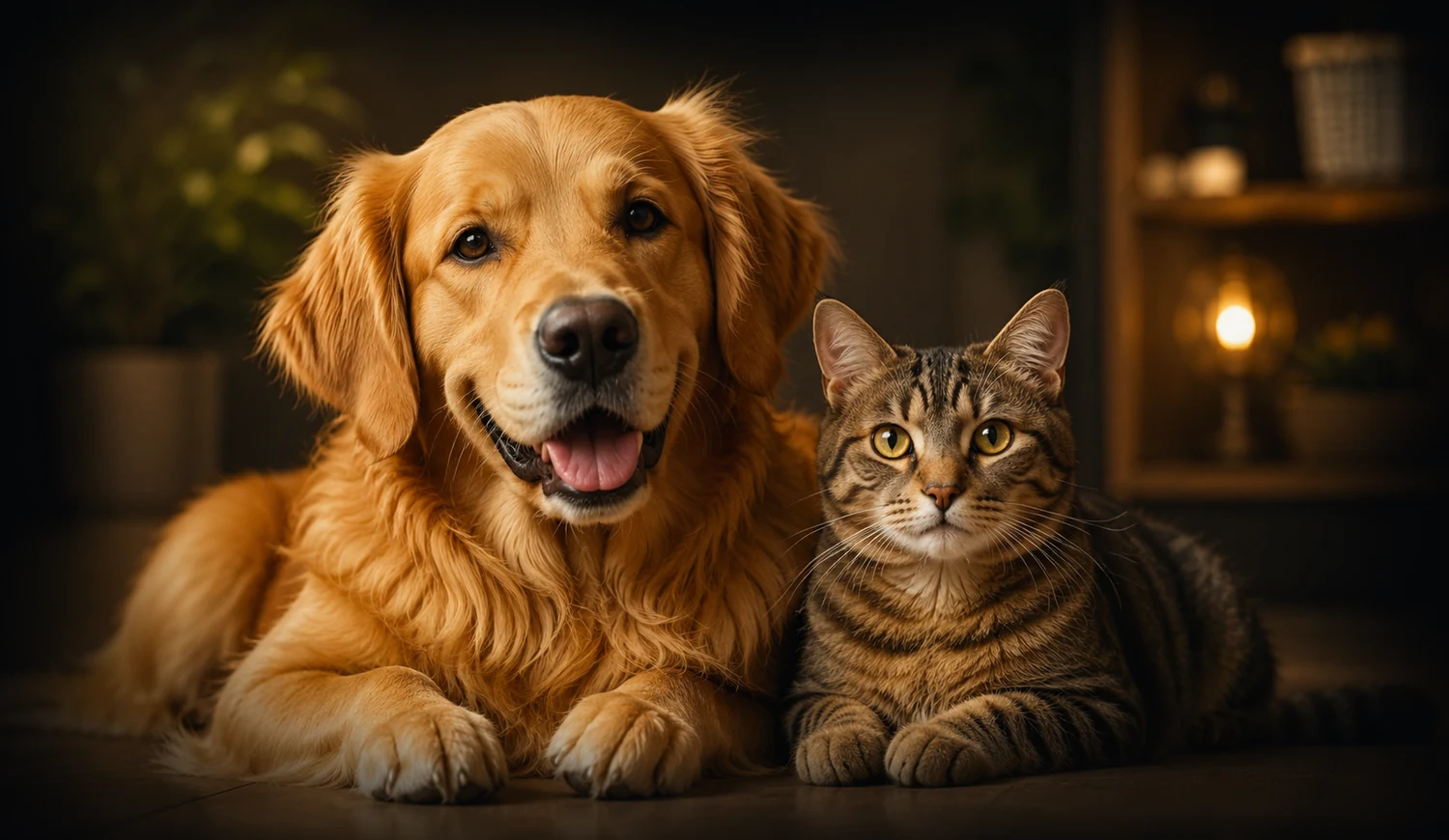 Dog and cat together at home
